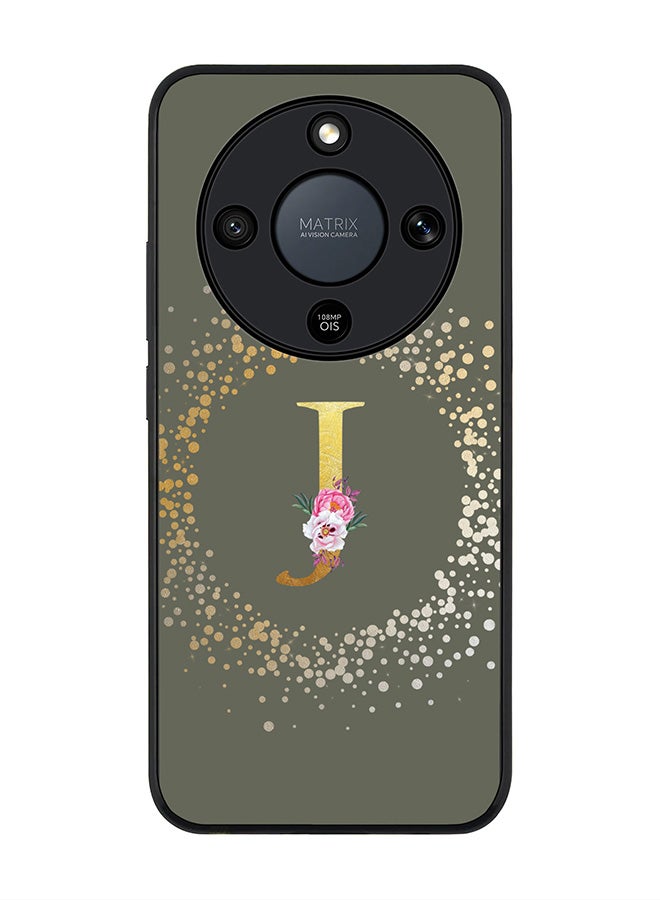 For Honor X9d / Magic8 Lite / X70 Case,Slim fit Camera Protection, Shockproof Thin Phone cover  - Custom Monogram Floral - J  (Olive Green )